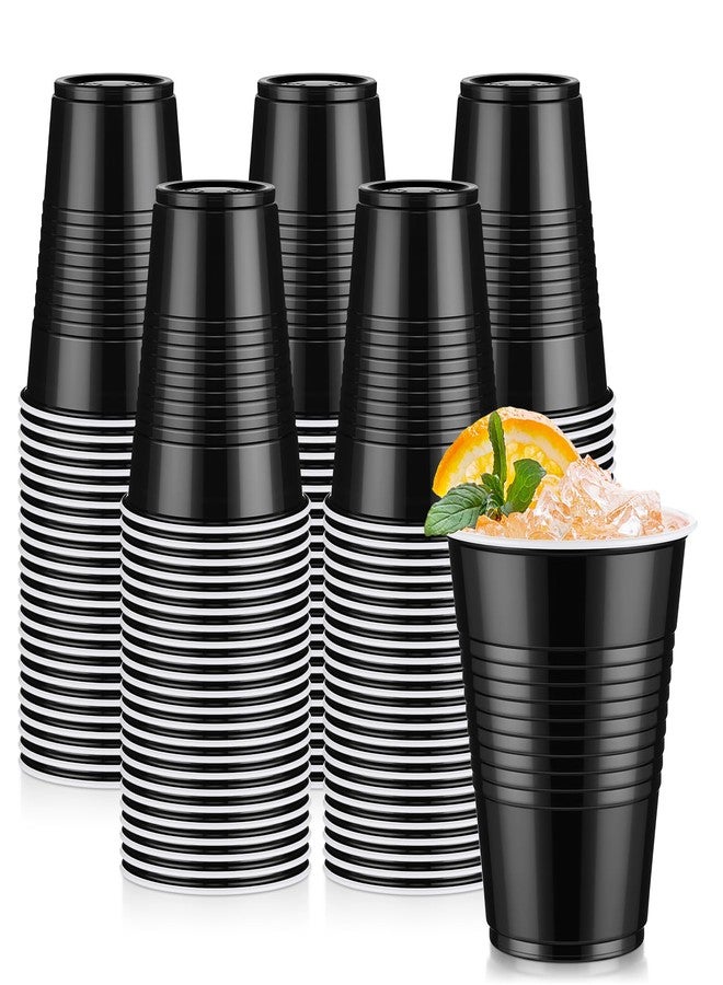 tchrules 100 Pack 16 oz Black Plastic Cups, Disposable Party Cups for Halloween, Black Drinking Cup Bulk for Graduation Birthday Wedding Anniversary Picnic Pool Bachelor Holiday Party Supplies - Image 1